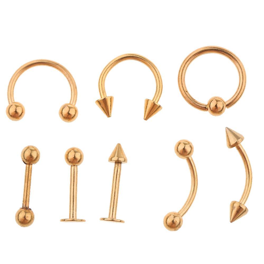 8pcs Nose Lip Tongue Eyebrow Tragus Piercing Body Jewelry 16g Gold
