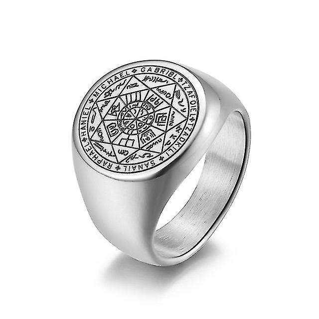 مفتاح حلقات سليمان الفولاذ المقاوم للصدأ ختم سبعة رؤساء الملائكة خاتم تميمة ذكر التيتانيوم الصلب مجوهرات M4