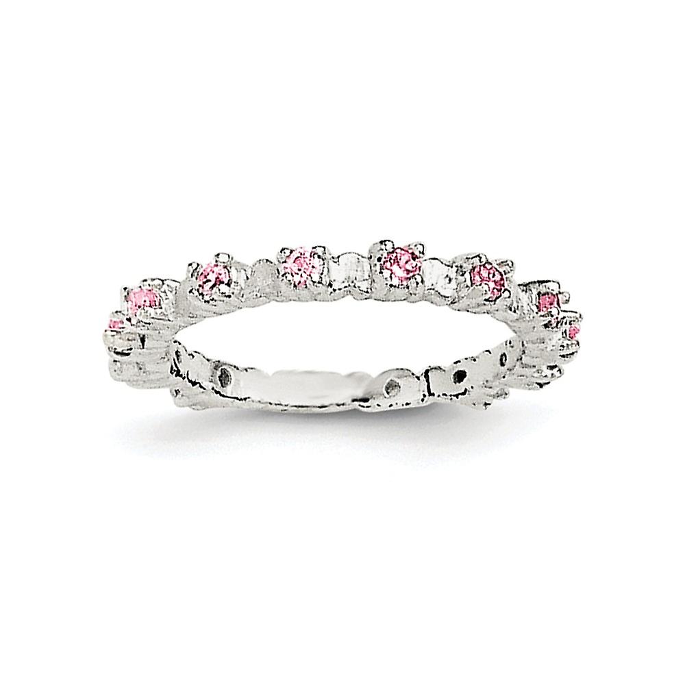 925 Sterling Silver Polished Pink and White Cubic Zirconia Ring 2.5mm Wide-Ring for Women - Ring Size: 3 to 4