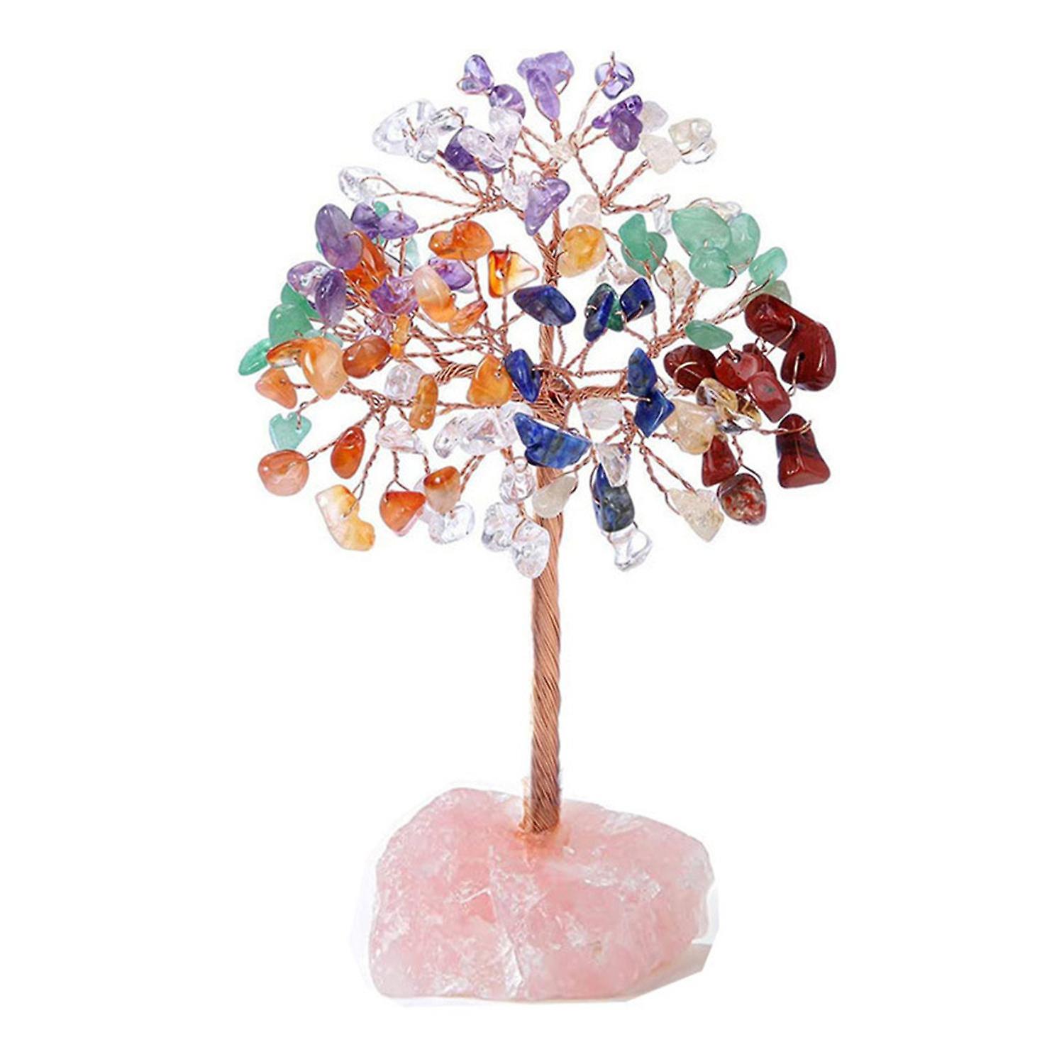 Rose Quartz Lucky Tree Good Meaning Handmade Home Decor with Base Faux Crystal Copper Wire Lucky Mon