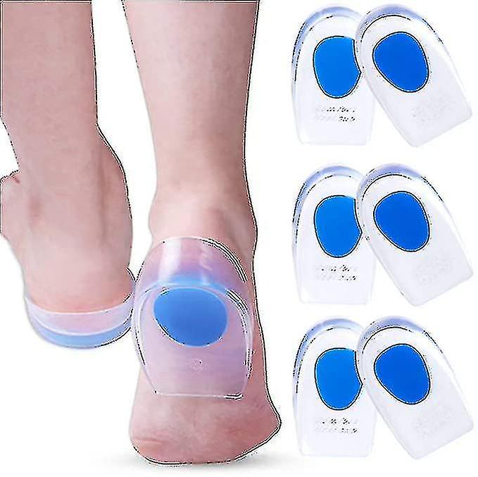 3 Pair Gel Heel Cups Plantar Fasciitis Inserts - Silicone Gel Heel Pads For Heel Pain, Bone Spur Ach