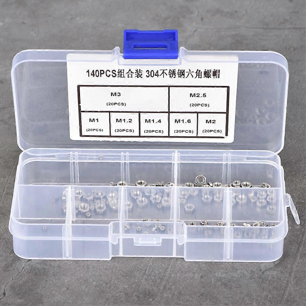 140pcs M1-M3 304 Stainless Steel Hexagonal Nuts Assortment
