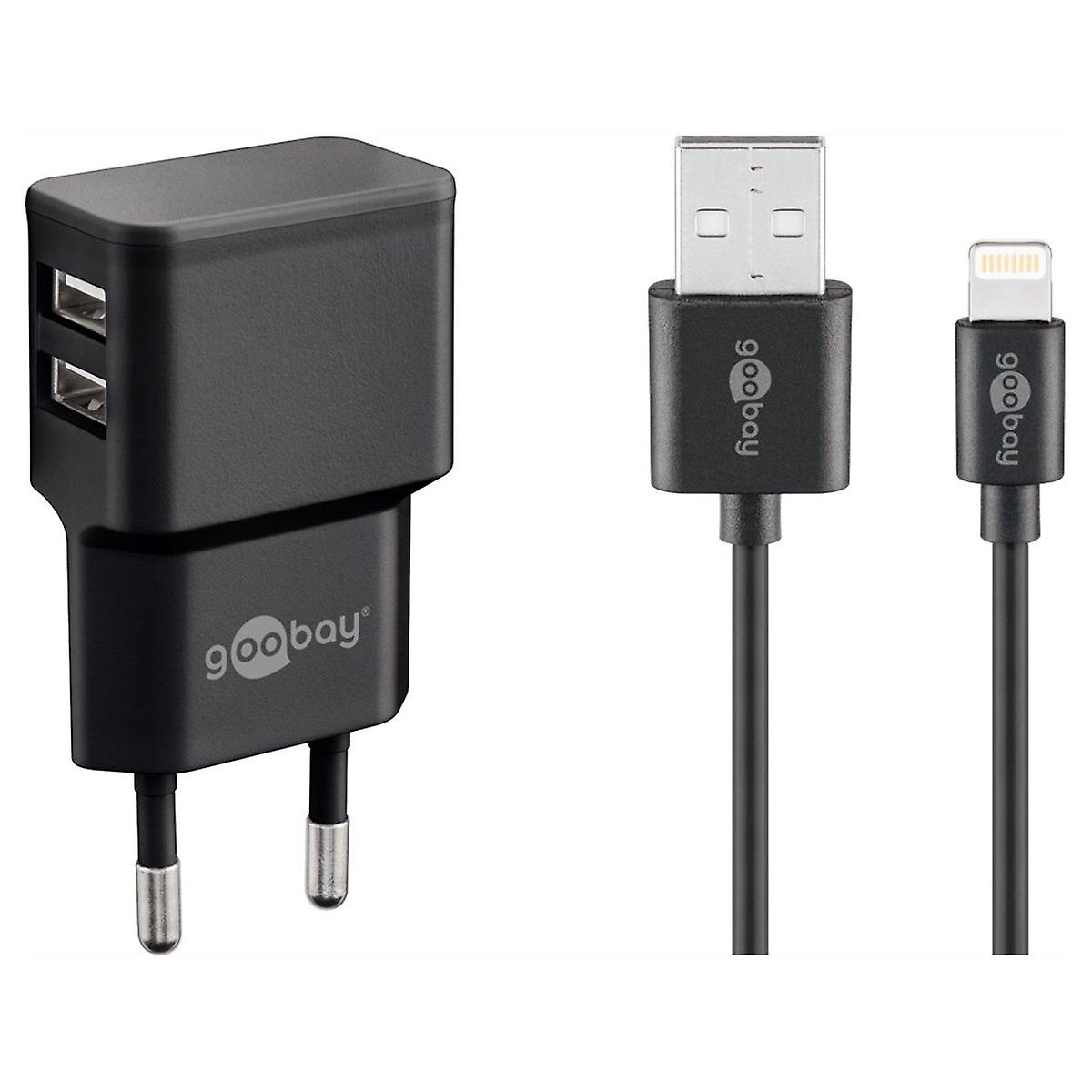 Goobay USB Data Cable Charger Lightning Charging Cable Plug Set Apple Black