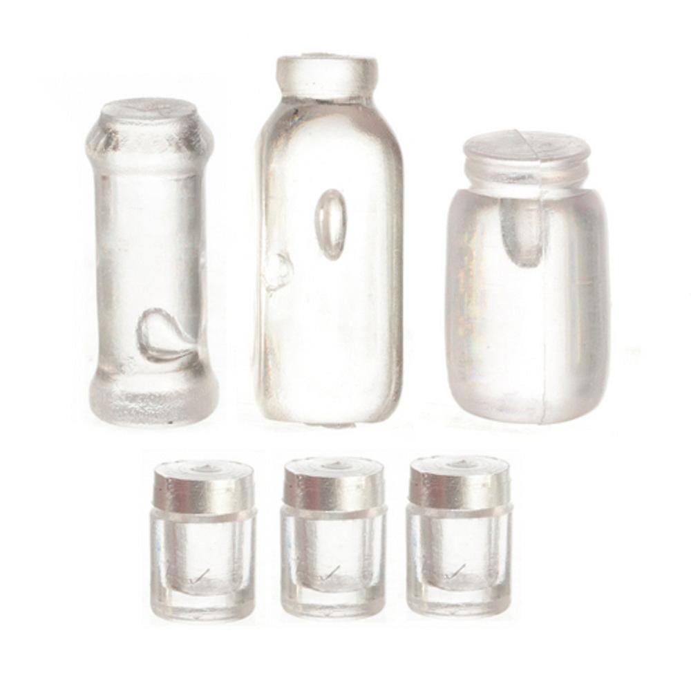 Dolls House Miniature 1:12 Scale Shop Kitchen Accessory Set 6 Empty Jars And Lids