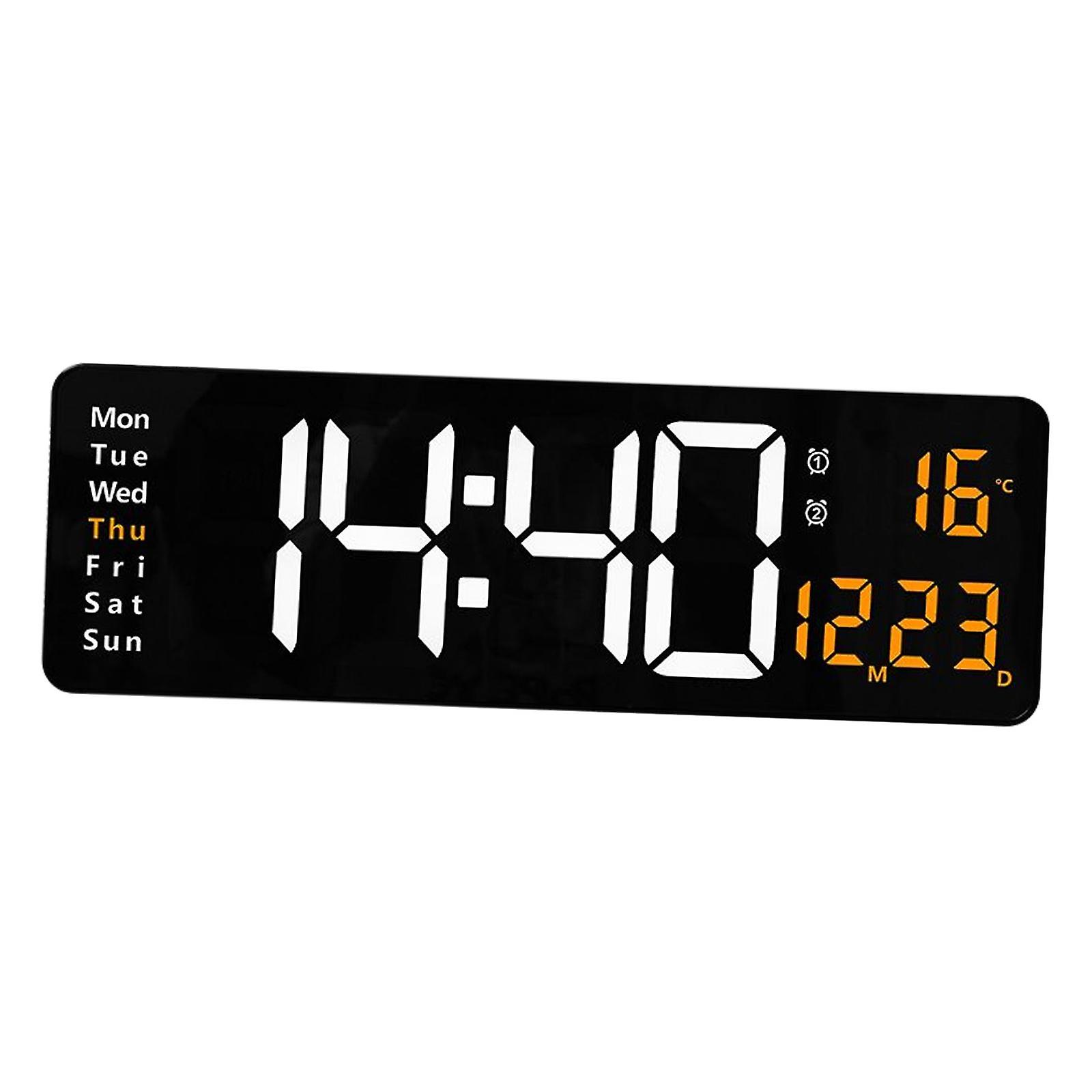 Large Digital Wall Clock Time Date Temperature Week Display USB for Dorm Green