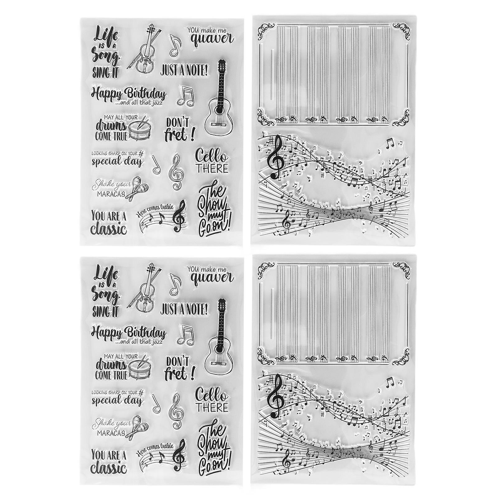 4pcs Clear Stamps Music Theme Pattern TPR Transparent DIY Scrapbooking Stamps for Embossing Card Making