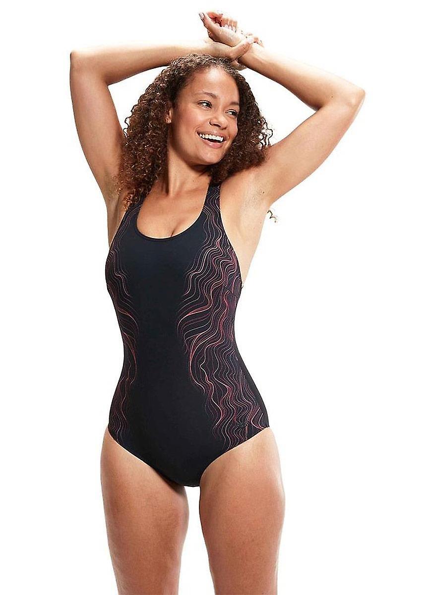 Speedo Calypso Shaped Badeanzug mit Print - Schwarz / Kirsche - Mädchen