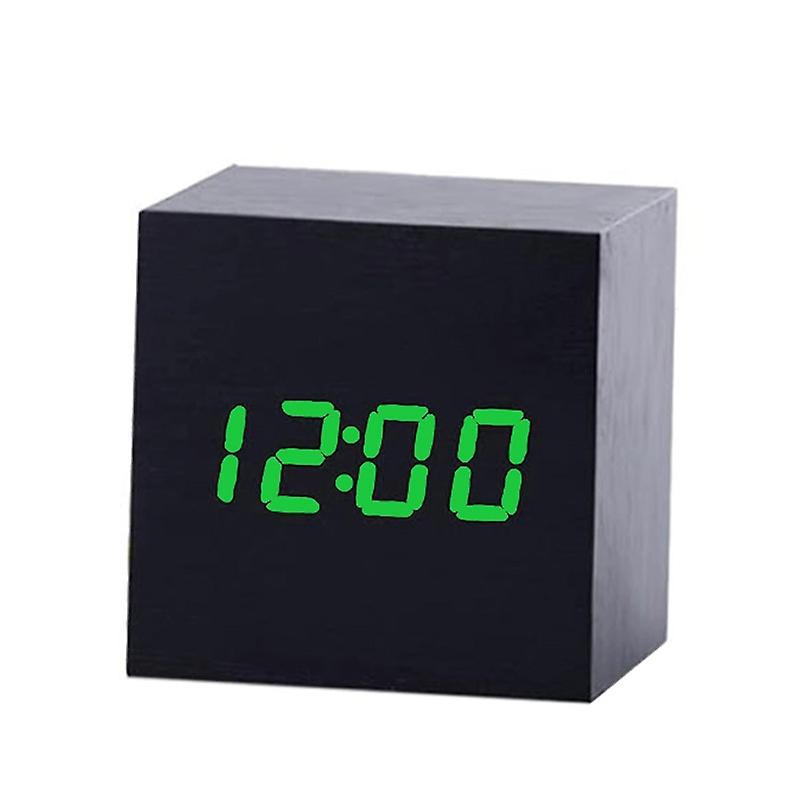 Multicolor Sounds Control Wooden Clock Black Green