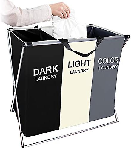 Collapsible Laundry Basket with 110L Laundry Bag and Aluminum Bracket Folding Laundry Basket with 3 Compartment