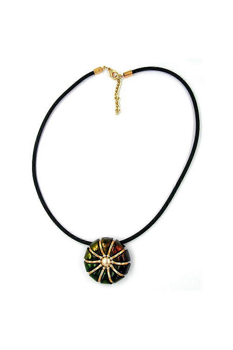 Necklace Flower Peacock Green/ Brown - Gl06903