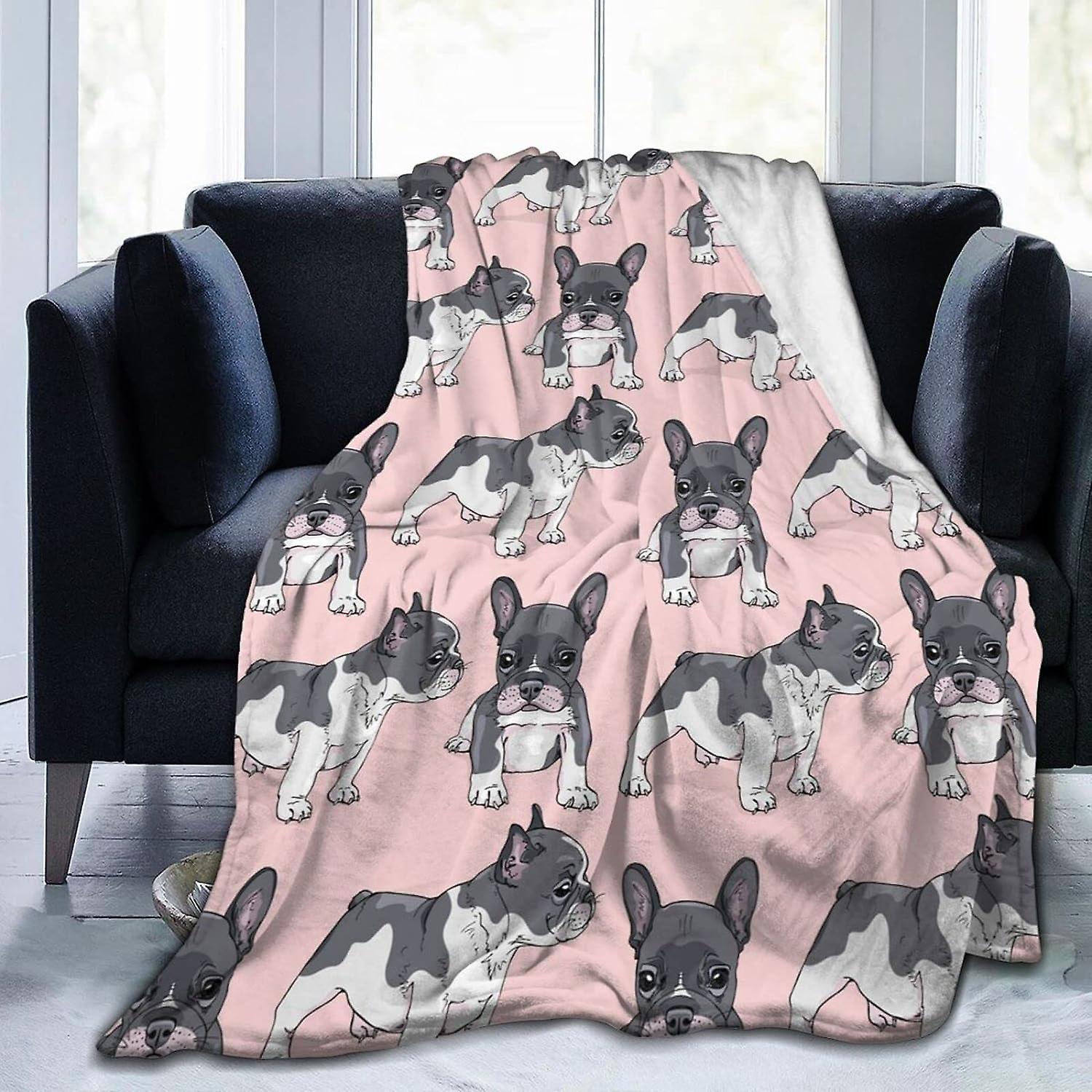 Battaniye Atmak Fransız Bulldog Yavruları Flanel Battaniye Yumuşak ve Rahat Tek Battaniye Yıkanabilir Anti-boncuklanma Kanepe Kanepe Yatak Odası 50 "x40"