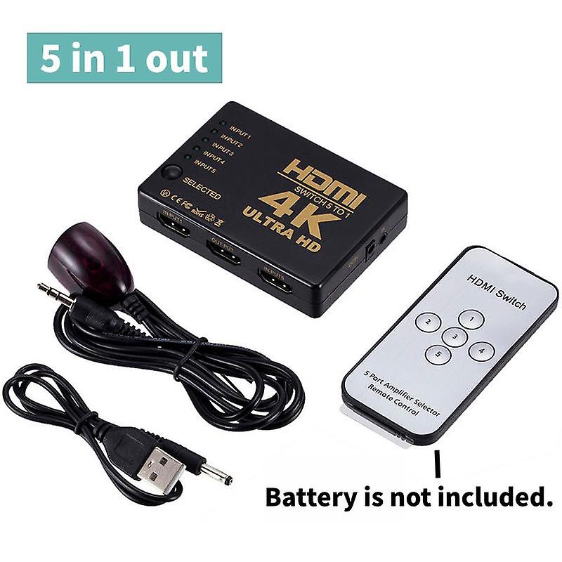 4K HDMI Switcher 5 in 1 Out HDMI-compatible Splitter Switch Adapter HD-MI Selector Video Box Adapter With IR Remote for PC HDTV DVD PS4