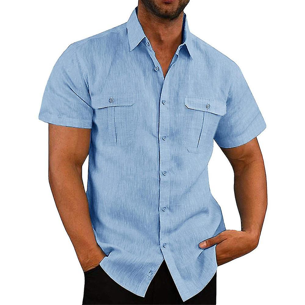 Mannen Korte Mouw Button Down Shirt Casual Solid Blouse Tee Tops