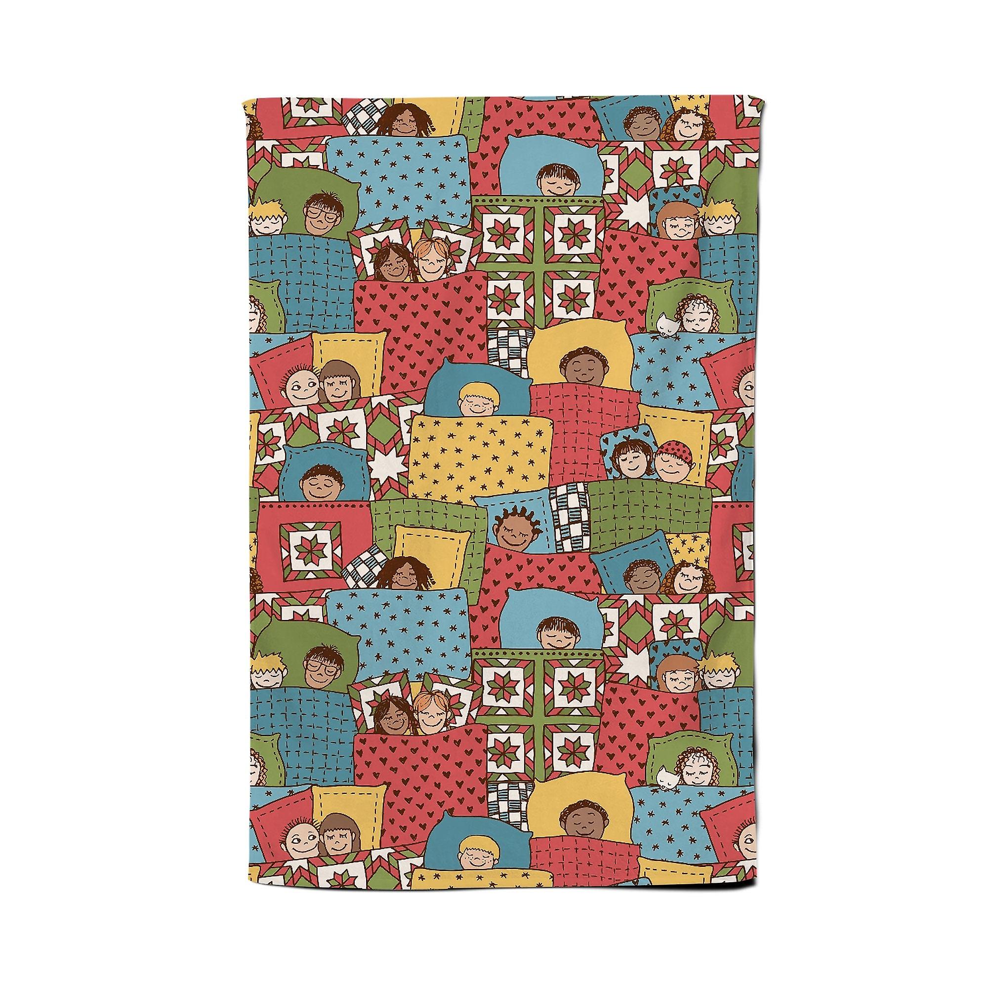 Hand Drawn Sleeping Doodle Faces Tea Towel