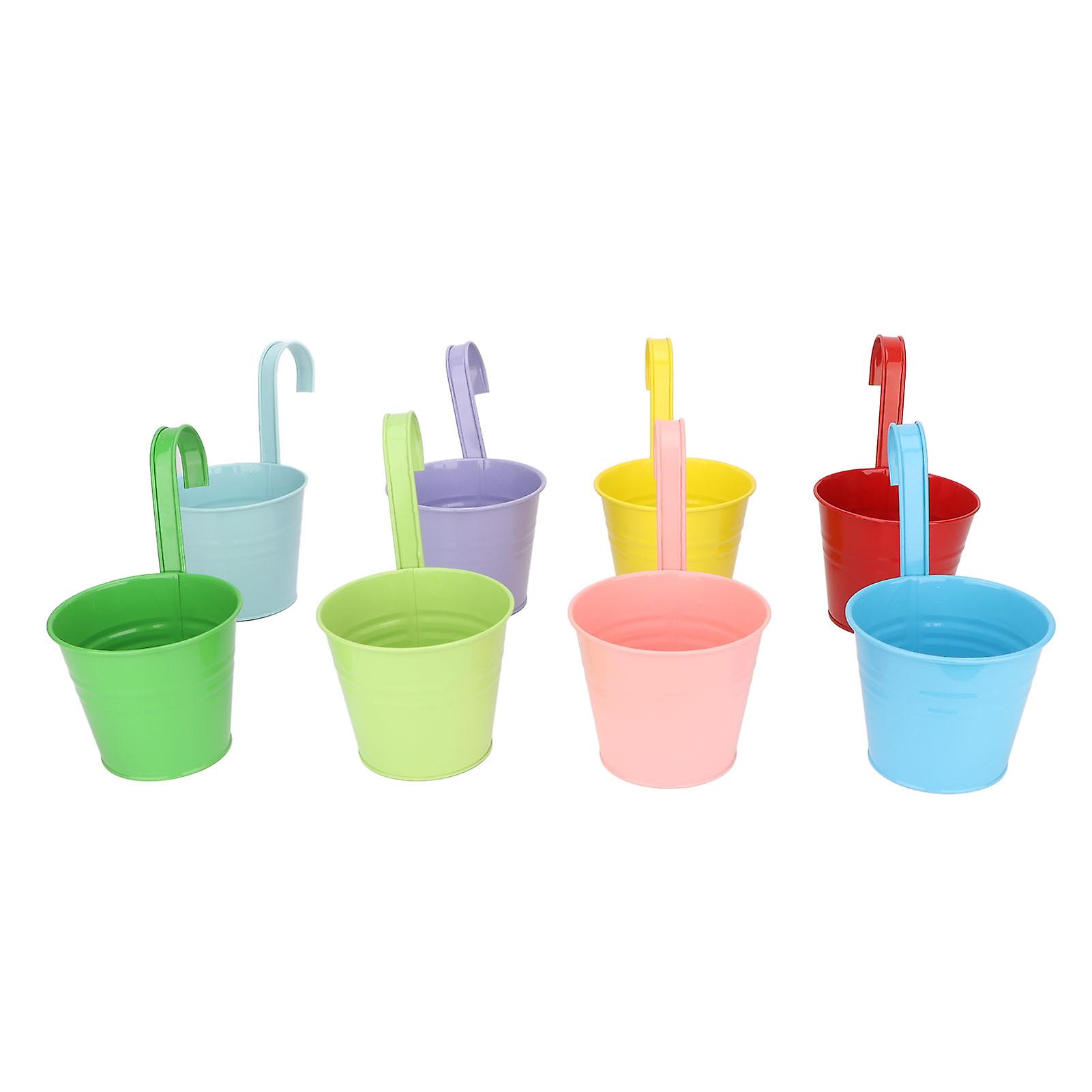 8pcs Hanging Bucket Planter Colorful Decorative Iron Flower Pots with Detachable Hooks for Railing Fence Balcony