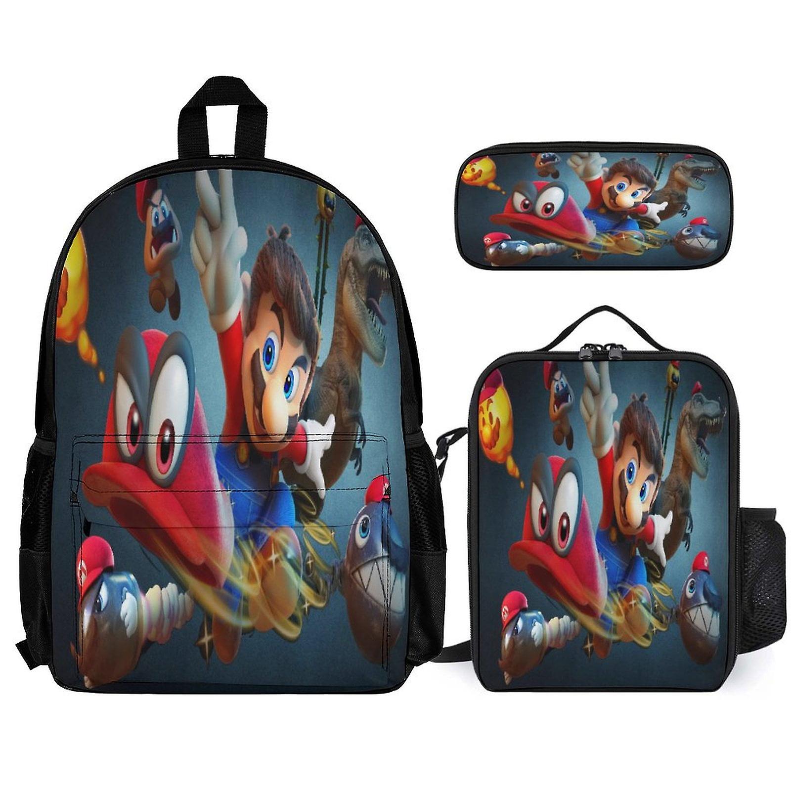 Super Mario Backpack 3 Piece Set Laptop Backpack with Pencil Case Lunch Bag Combination