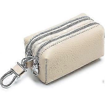 Autoschlüsseletui aus echtem Leder Unisex Doppelreißverschluss Schlüsselanhänger Brieftasche Münztasche mit Metallhaken