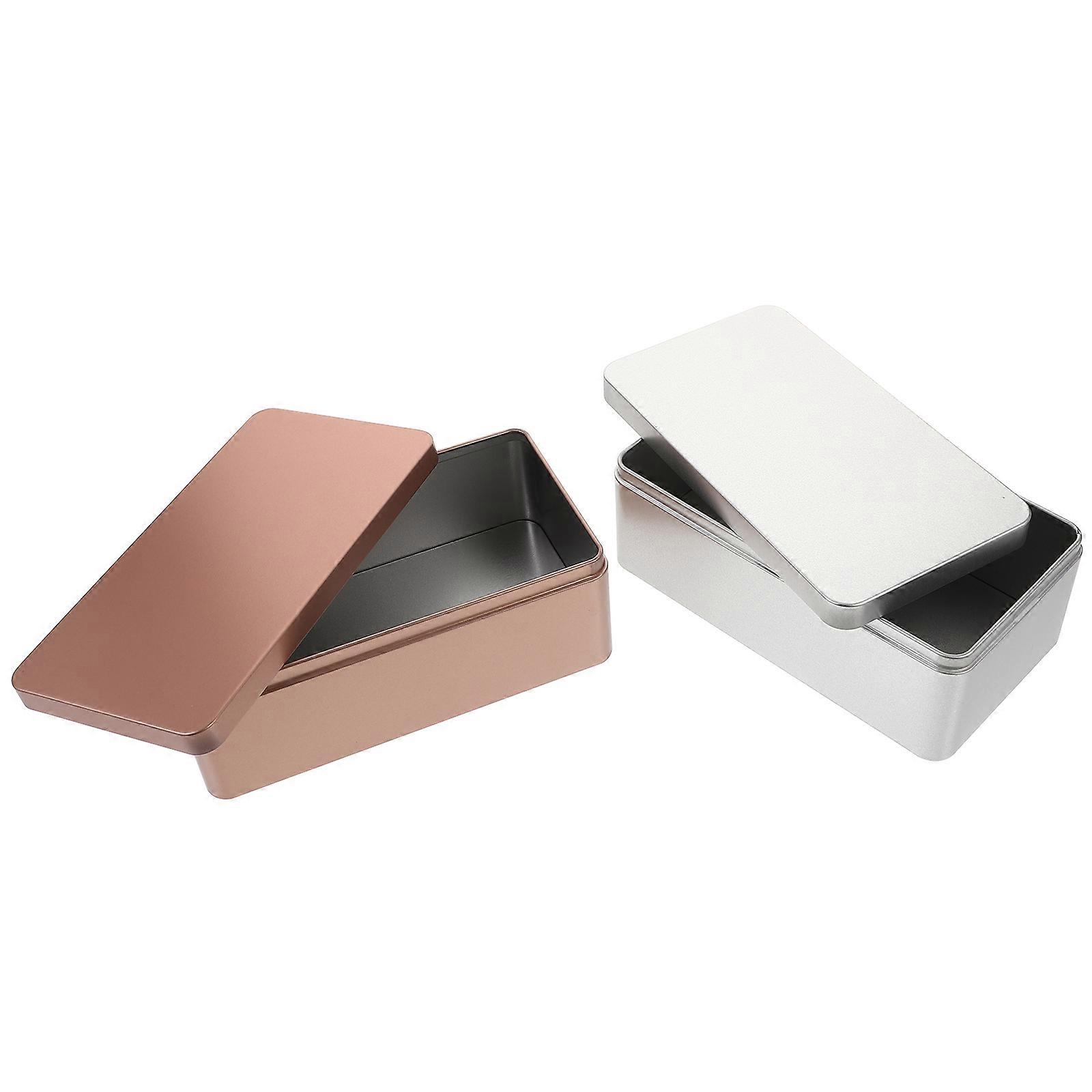 2pcs Rectangular Tinplate Boxes Mini Portable Tea Leaf Storage Containers