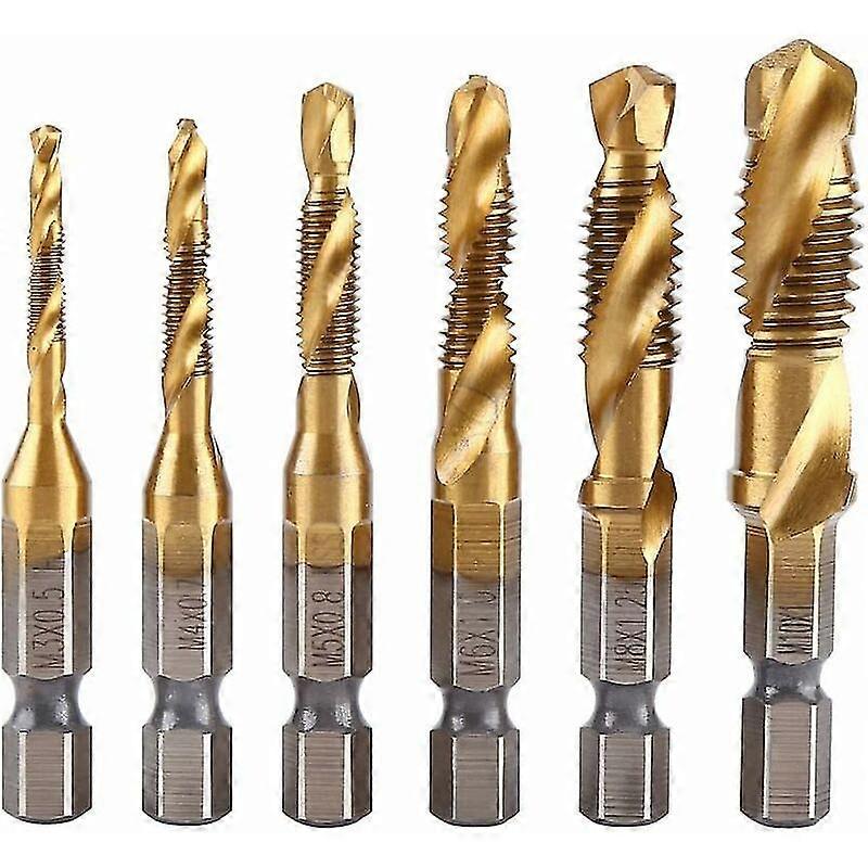 Combination taps, drills, taps, drills and taps, 6 pcs tapping tool set tapping tool sets for M3 M4 M5 M6 M8 M10