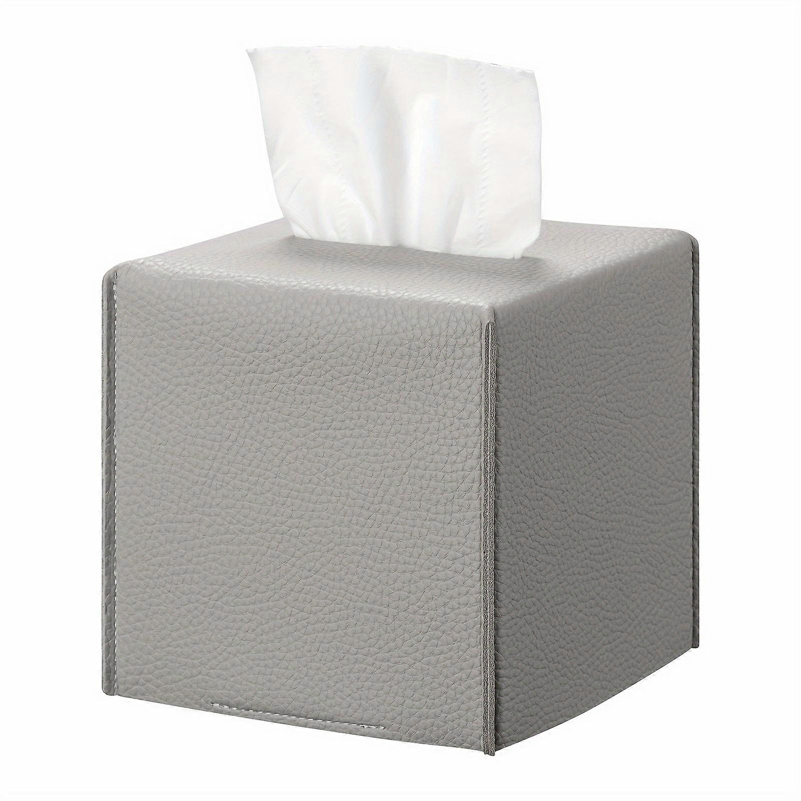 5X5X5 Square Pu Leather Tissue Box Holder - Modern Stylish Organizer with Bottom Belt for Bathroom, Bedroom, Hotel, Office Desk - Premium Solid Color