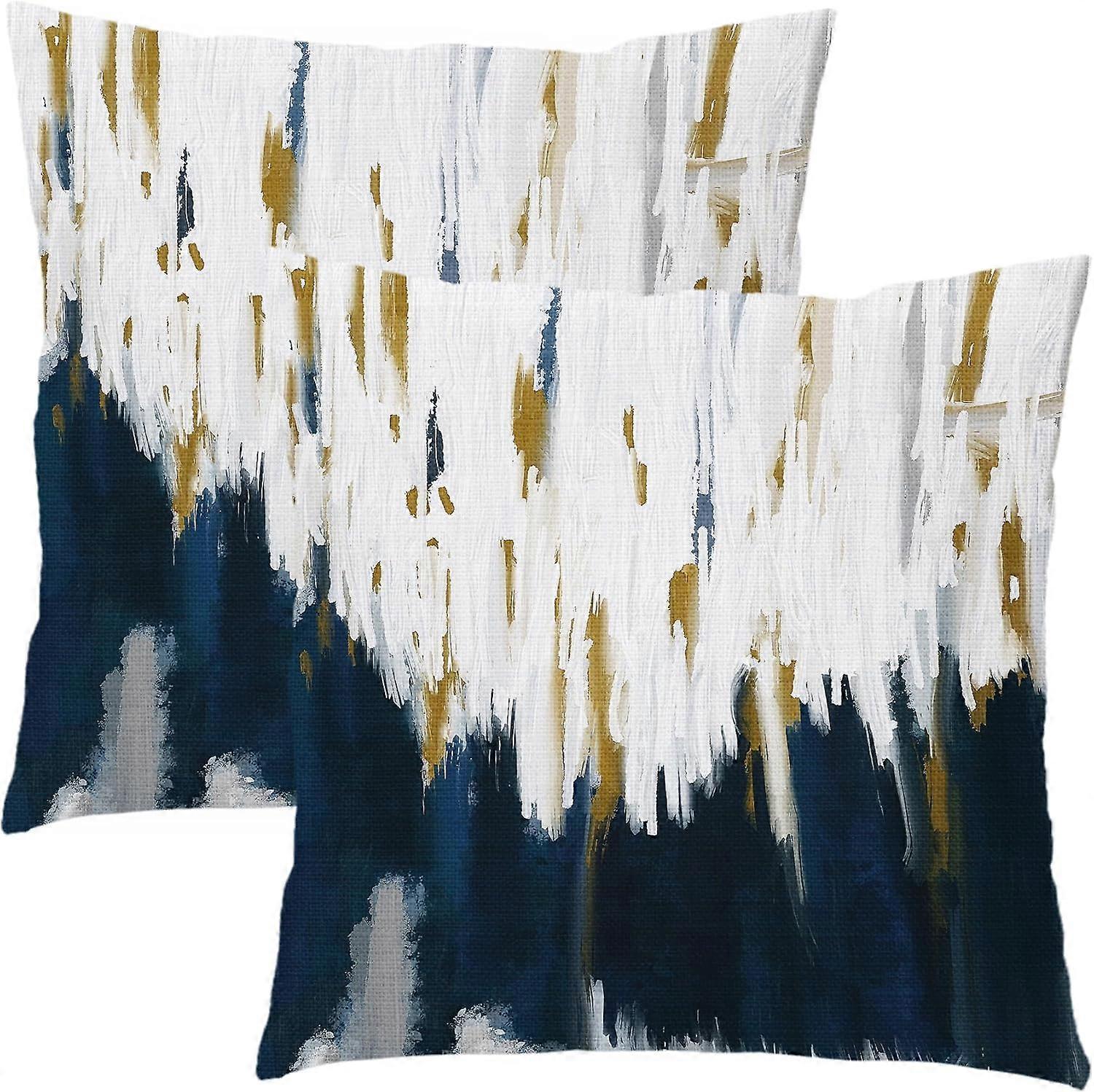 Marineblauw Wit Grijs Kussenslopen 20X20 Inch Set van 2 Aquarel Abstracte Graffiti Decoratieve Kussenslopen Neutrale Minimali Katoen Linnen Kussensloop