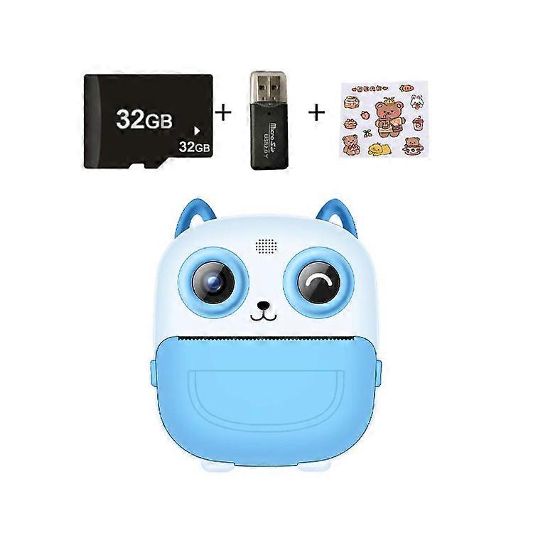 Hd Mini Camera Kids Thermal Print Digital Camera Blue+32G+Card Reader