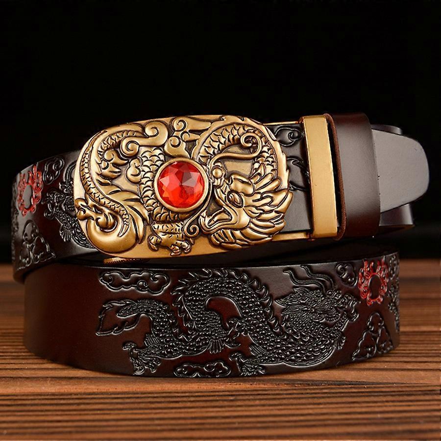 Redkid New Male Grain Leather Brand Dragon Designer Automatic Buckle Mens Belt For Leather Belt Silv