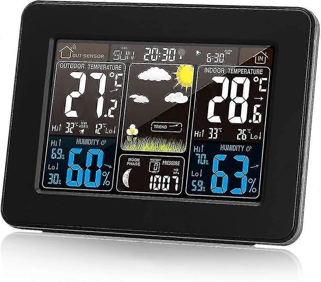 Wireless Weather Station With Alert And Temperature/humidity/barometer/alarm/lunar Clock/weather With Pt3365 Color Display Digital Outdoor Sensor