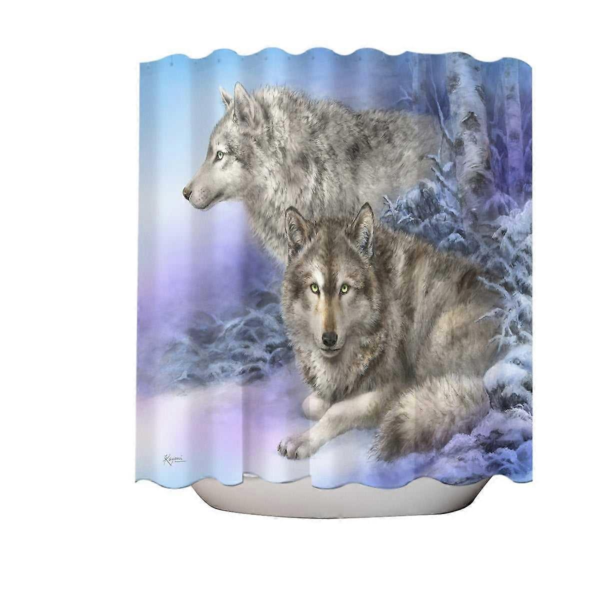 Wildlife Drawings Snow Forest Wolves Shower Curtain