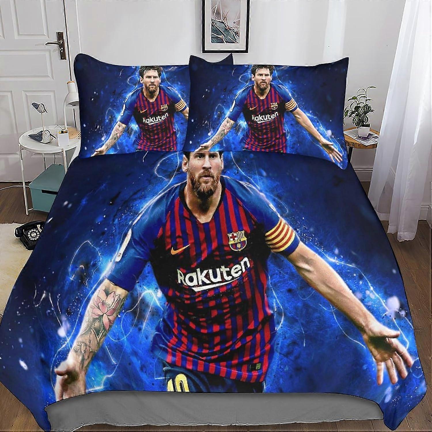 Messi Bedding Set with Microfiber Duvet Cover + Pillowcases 3D Printed Lionel Sets Duvet Cover with Zipper Closure 3 Pcs Double