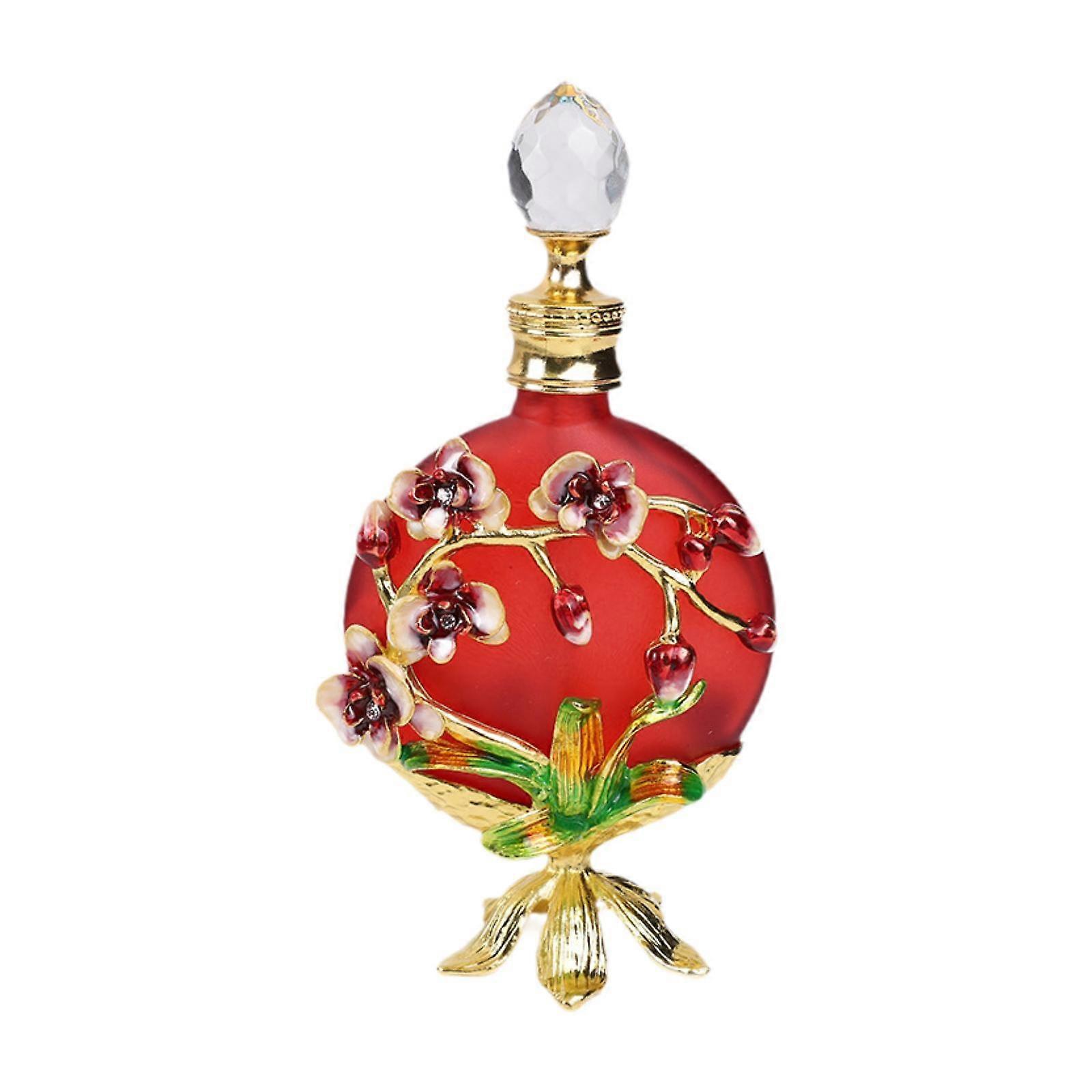 Fragrance Container 30ml with Flowers Decor Fancy Glass Perfume Bottle 30 ml 5.7x14cm Red