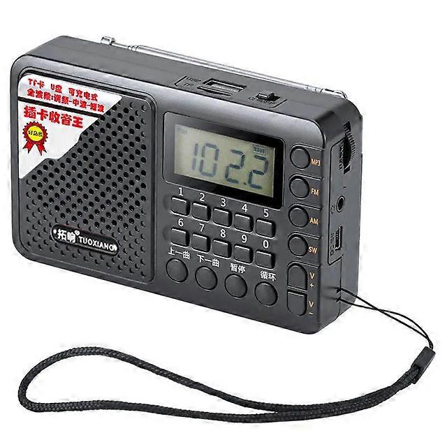 Full Band Radio Tragbarer FM / AM / SW-Empfänger Wiederaufladbarer Radio TF / USB-Musikplayer mit LCD-Display 3,5-mm-Kopfhörerbuchse Schwarz