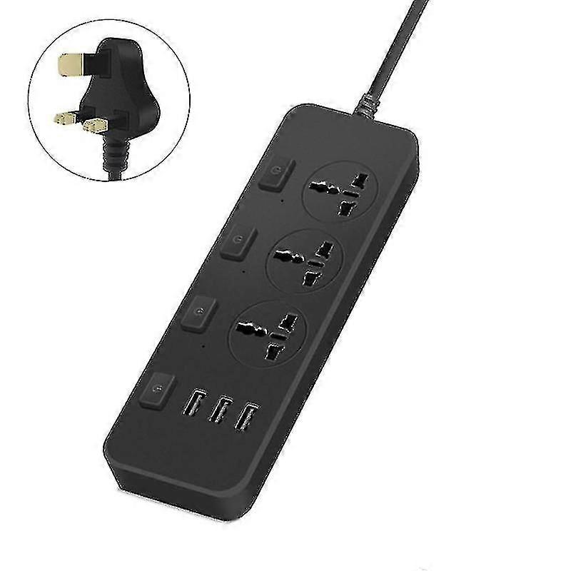 Us/uk/eu Power Strip 5v2.1a Surge Protector With 3 Outlets & 3 Usb Ports