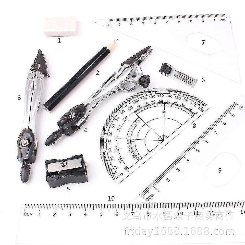 10pcs School Maths Protractor Set Rulers For Student Maths