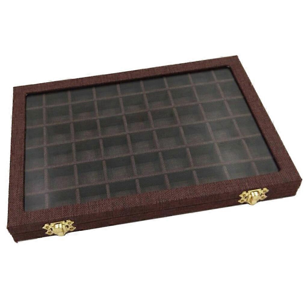 54 Grids Transparent Lid Jewelry Shelf Shop Window Storage Box Made of Linen