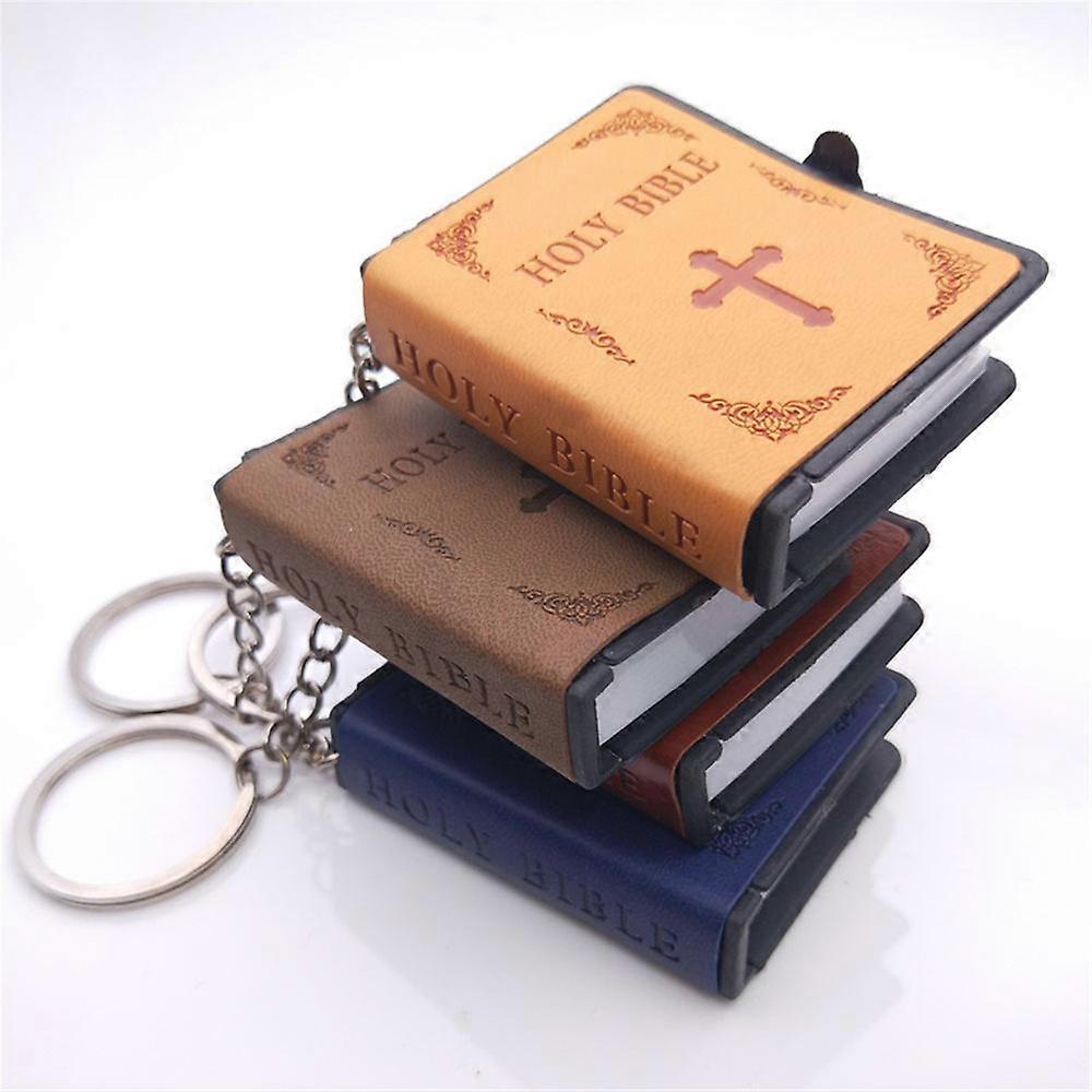 Fashion Key Chain With Mini Bible English Mini Holy Bible Keychains PU Leather Religious Christian Jesus Cross Keyrings Creative