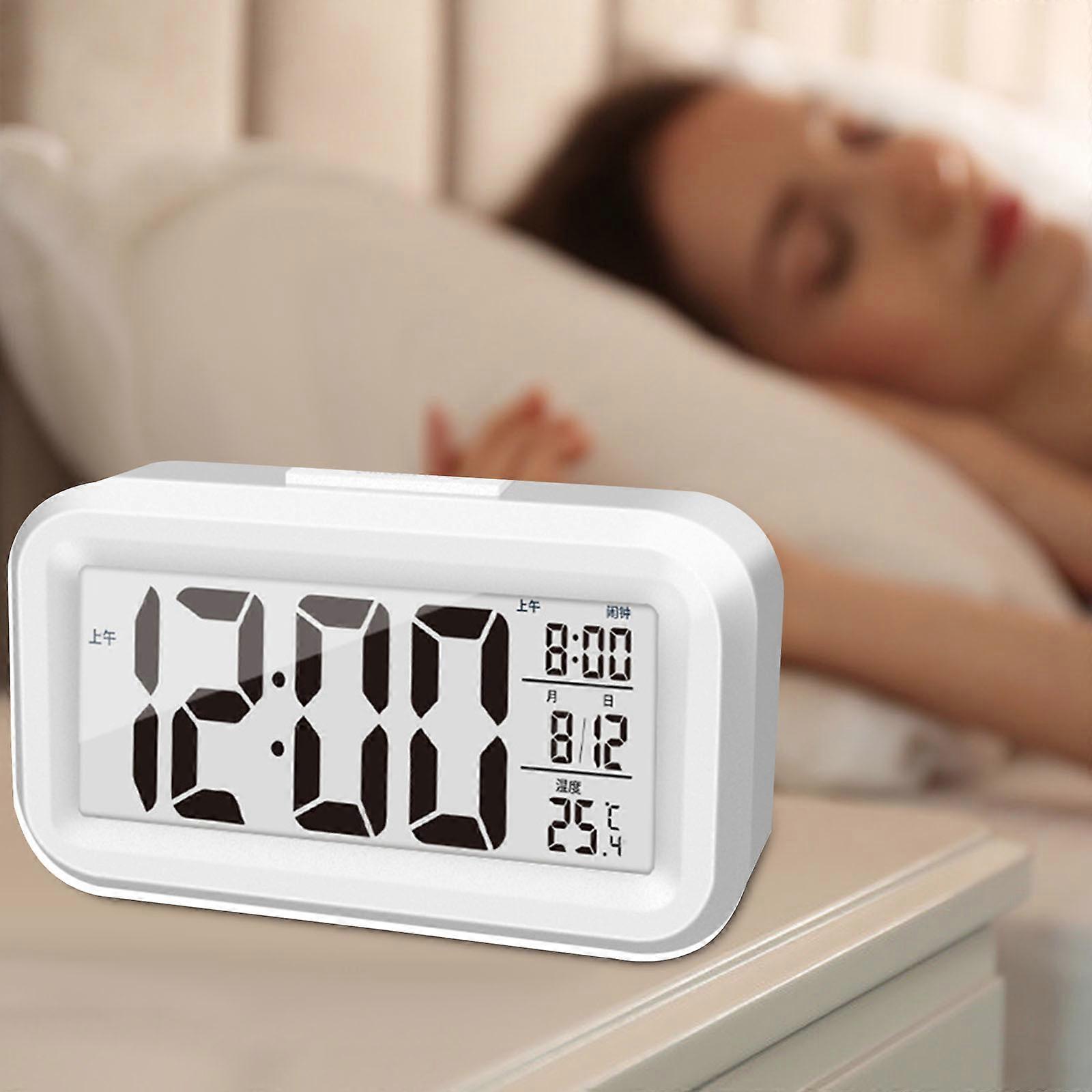 Upgraded Digital Alarm Clock 4.3in LED Display With Temperature Larger Lound Light Control Portable Snooze Calendar Brightness With Battery Powered Al