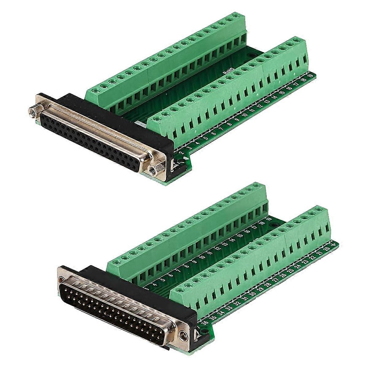 2Pcs DB37 Male Female Breakout Board Connector, RS232 D-SUB Serial 37 Pin Port Terminal Solderfree