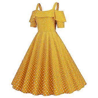 50s Dresses Yellow Polka Dot Vintage Dress Lady Retro Polka Dot