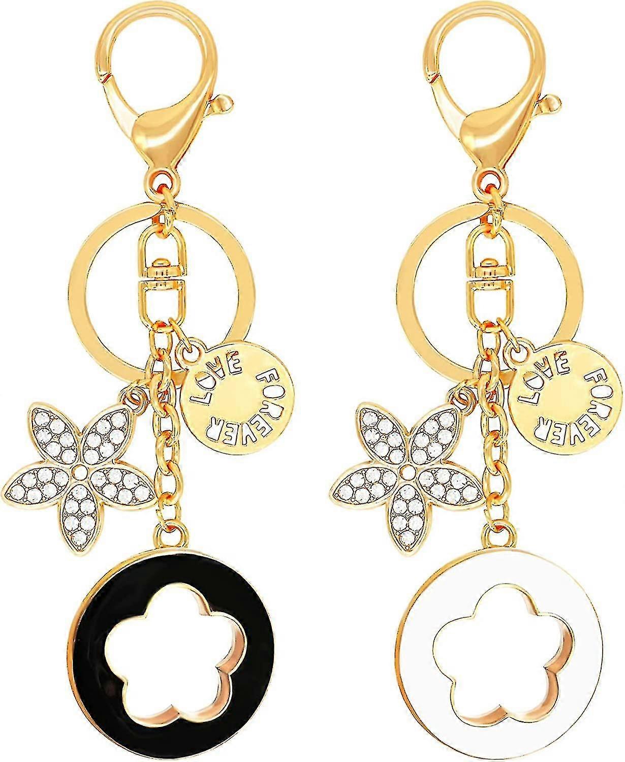 2 Women's Keychains With Pendant Flower Crystal Rhinestone Car Key Chain