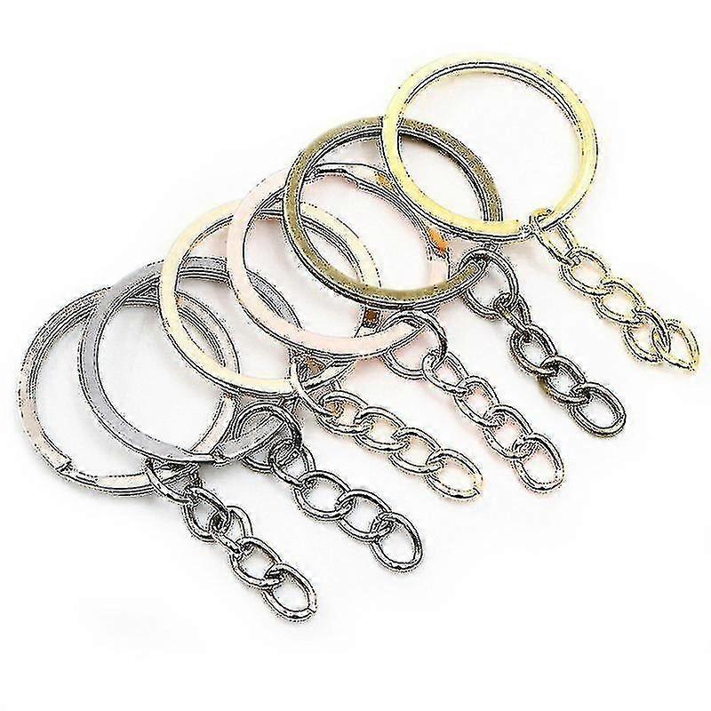 100pcs 30mm Flat Ring + 4 Section Button Diy Handmade Keychain Metal Keychain Jewelry Accessories, C