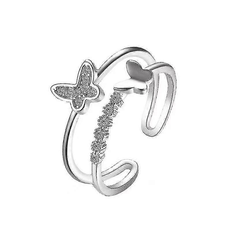 Dainty Butterfly Ring Double Butterfly Ring Adjustable Crystal Butterfly Knuckle Ring