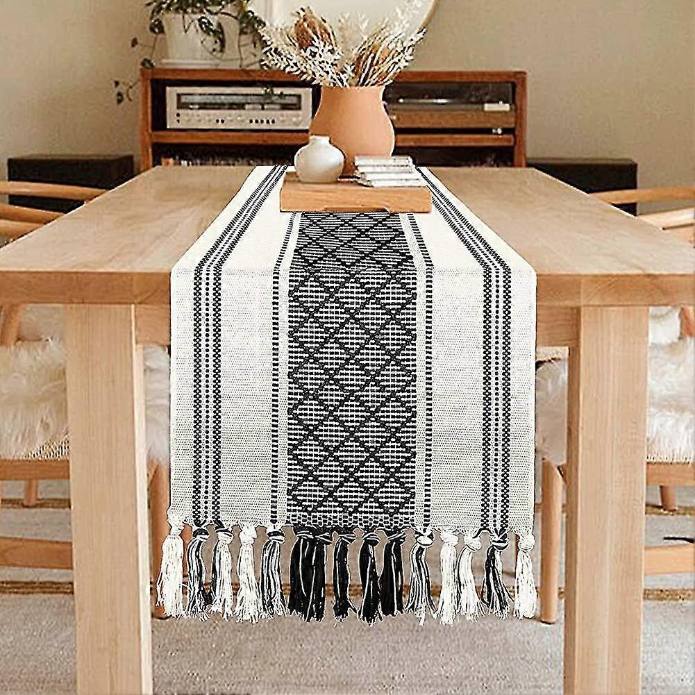 Table Runner 180x35cm, Cotton Handwoven Table Runner With Washable Pompoms