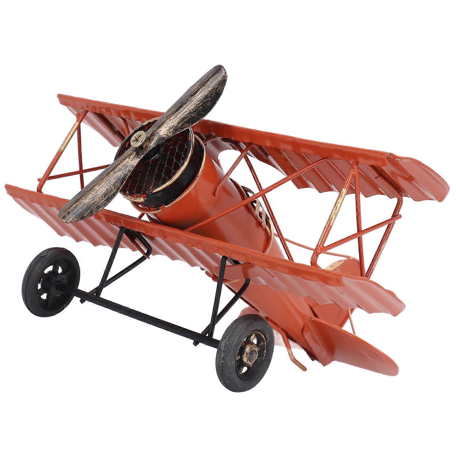 Airplane Model Retro Style Versatile Iron Art Aircraft Model Desktop Decoration for Home Red