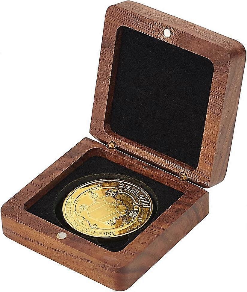 Single Wood Challenge Coin Presentation Display Gift Box with Black Velvet Inside 40mm Coin Storrage Box Magnetic Clasp Medal Display Case Commemorati