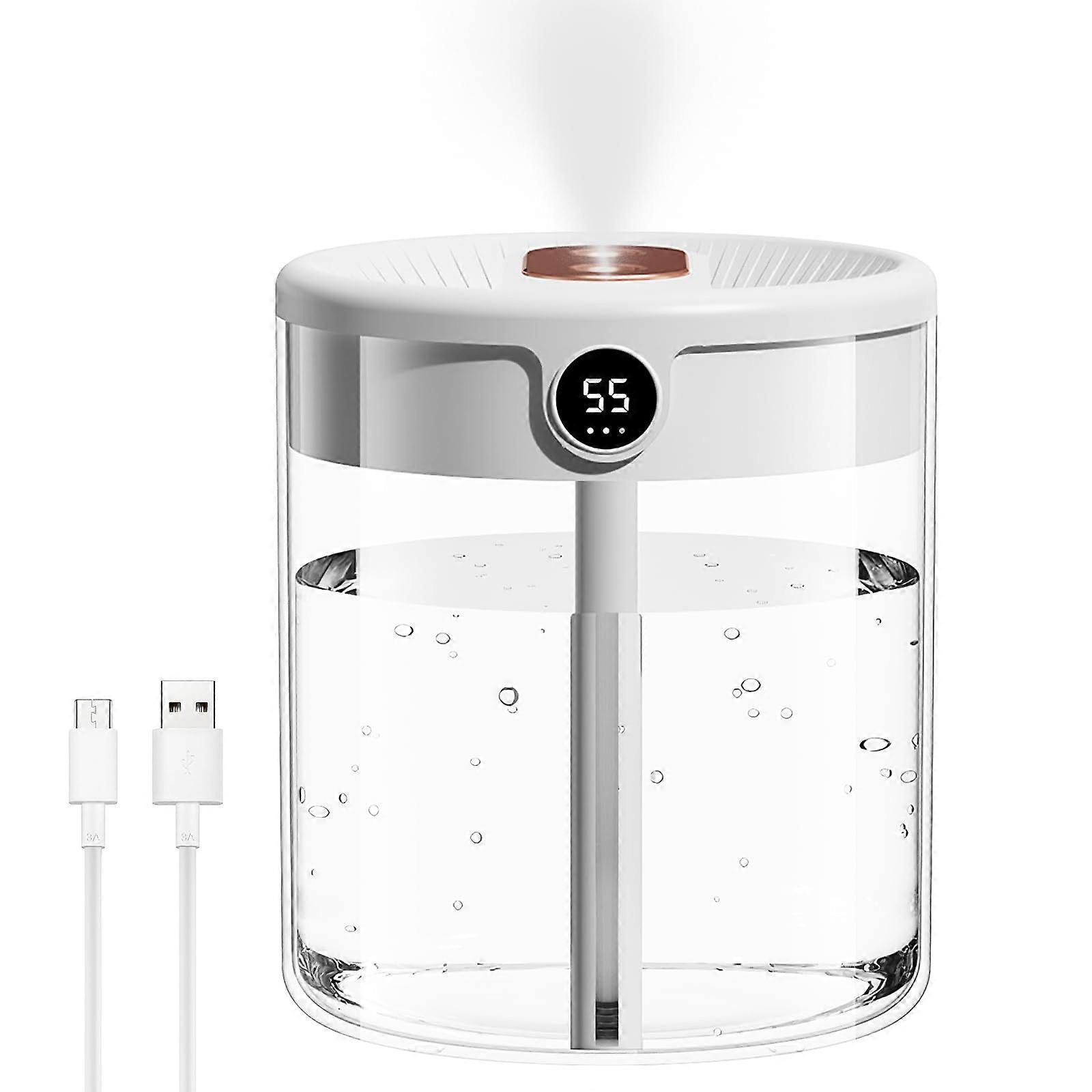 Air Humidifier, 2L Cool Mist Humidifiers with Night Light, Auto-Off, Diffuser Humidifier for Home, Dual Nozzles (White)