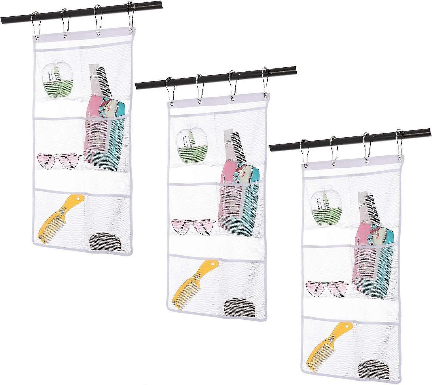 3pcs Hanging Mesh Shower Caddy Organizer With 6 Pockets, Mesh Shower Organizer Hanging Bathroom Caddy With 4 Rings