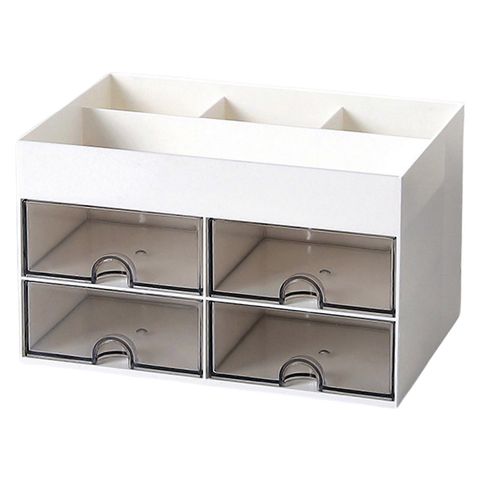 Double-Layer Desktop Storage Box with Drawers Multi-compartments Cosmetic Stationery Organizer Case for Home Office KAESI
