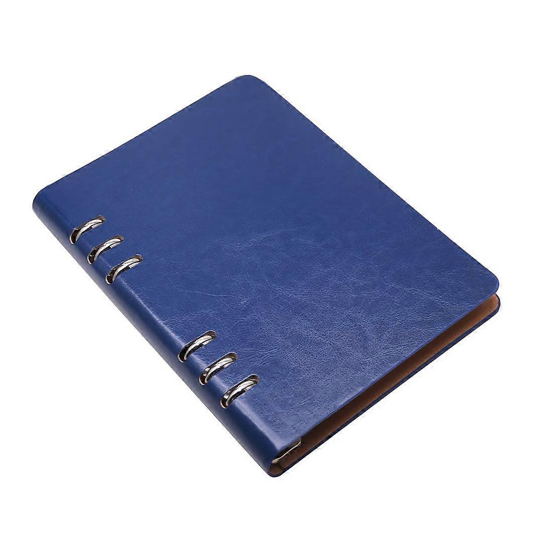 A5 Notebook 6 Hole PU Leather Cover Notebook, Loose Pocket Leather Refillable Notebook (Blue)