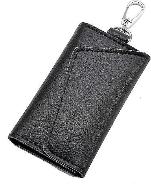 Leather Key Case Wallets Unisex Keychain Key Holder Ring with 6 Hooks Snap Closure